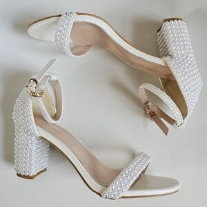Elegant White Pearl-Embellished Heels